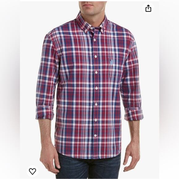 Johnnie-O Buckley Woven Button-down Long-Sleeve Shirt Red Blue Plaid M-214 Sz L - Picture 2 of 8